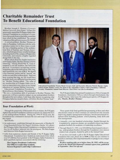 Pi Kappa Alpha Educational Foundation: Charitable Remainder Trust to Benefit Educational Foundation, June 1995
